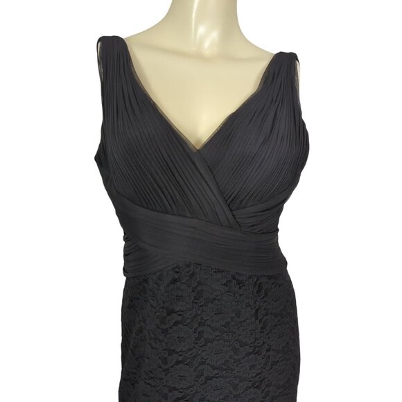NERO Black Sleeveless Lace Cocktail Dress With Pleated Bodice & V-Neckline Sz 6‎ - Picture 10 of 16